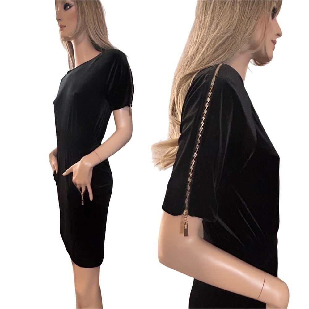 VERO MODA Katie Dress Plush Velvet Sheath Short Sleeve Zipper Pockets